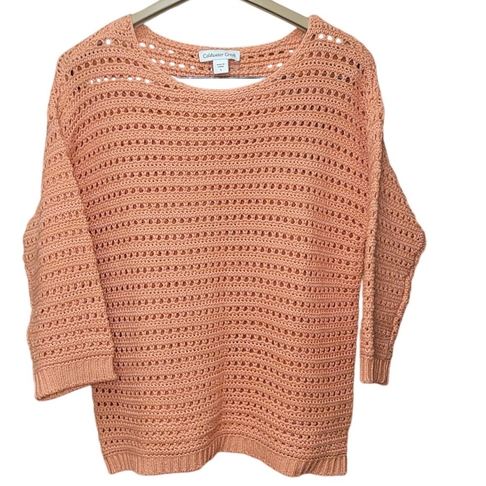 Coldwater Creek Boxy Open-Knit Cottage Boho Coastal Fisherman Sweater S Beach